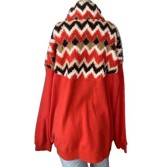 Aerie Hometown Holiday Quarter Zip Sweatshirt Red Sherpa Tribal XXL NWT - Picture 6 of 9